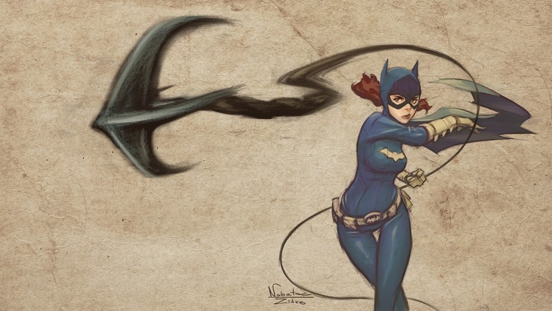 Nabetse Zitro, Batgirl, DC Comics, superheroines, mask, simple background, artwork, comics, comic art, fantasy girl