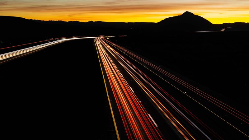 road, turn, backlight, long exposure, sunset, 4k