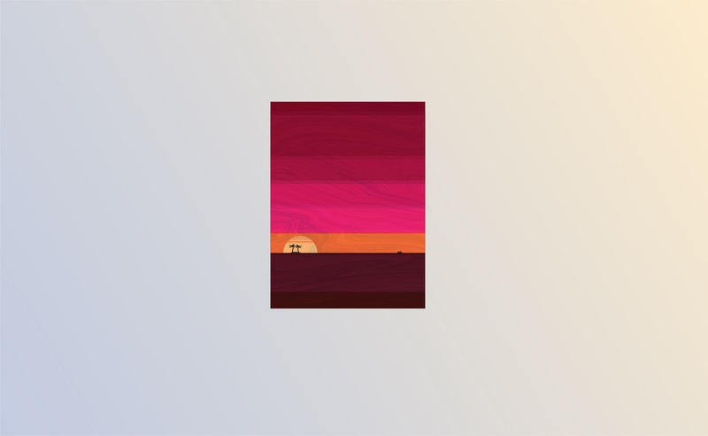 sea, palm trees, minimalism, simple, abstract, red, sunset, boat, color codes, Flatdesign