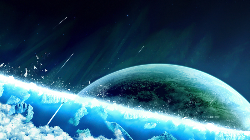 Erik Shoemaker, digital art, artwork, space, spaceship, planet, stars, clouds