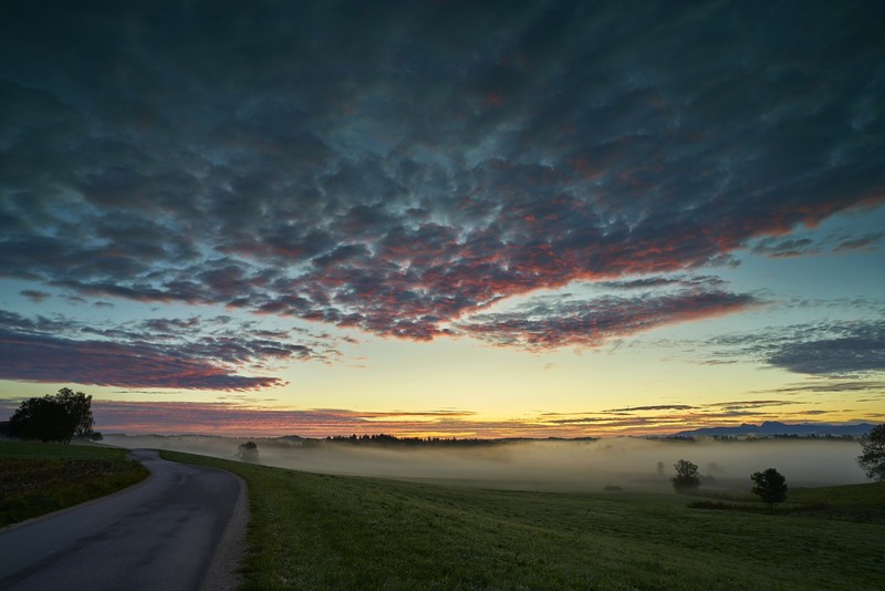 sky, clouds, sunlight, landscape, mist