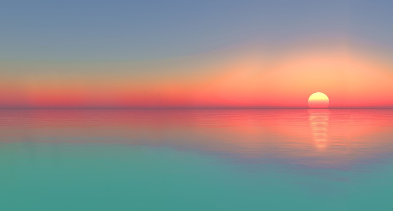 sea, sunset, calm, digital art, artwork