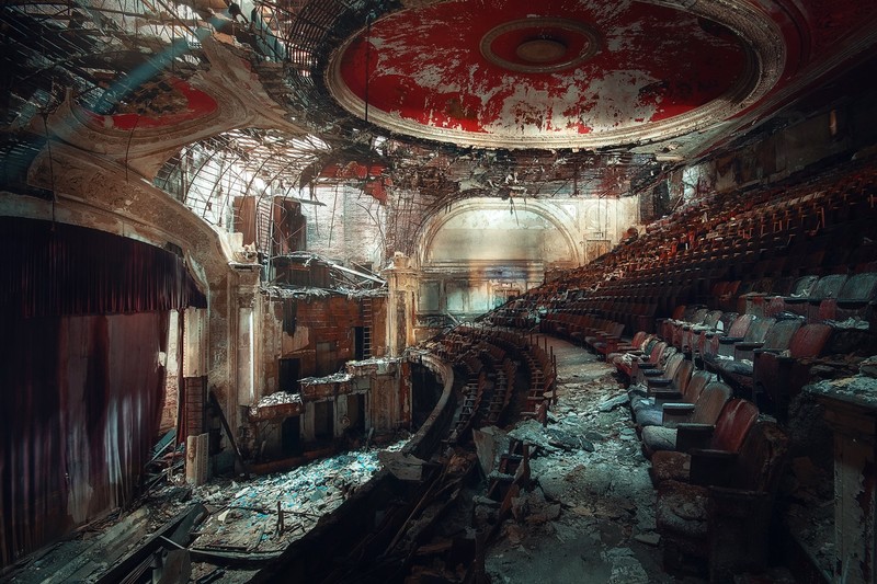 ruin, old, building, theater, abandoned