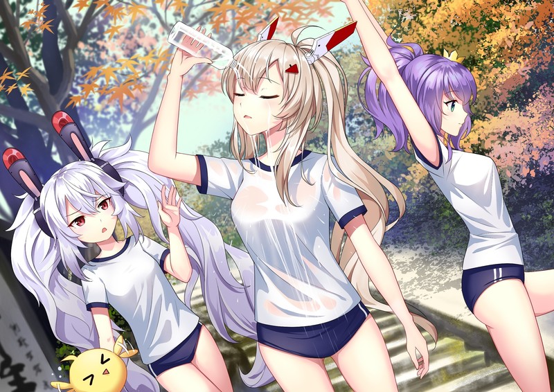 anime, anime girls, digital art, artwork, 2D, portrait, Ayanami (Azur Lane), Laffey (Azur Lane), Javelin (Azur Lane), Azur Lane, wet clothing