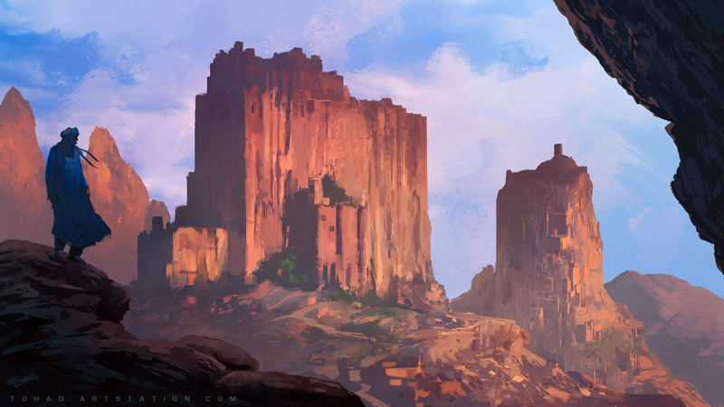 Sylvain Sarrailh, mountains, clouds, sky, standing, landscape, artwork, digital art