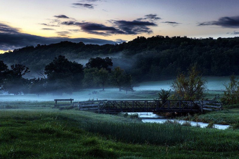 dark, nature, morning, outdoors, landscape, bridge, mist