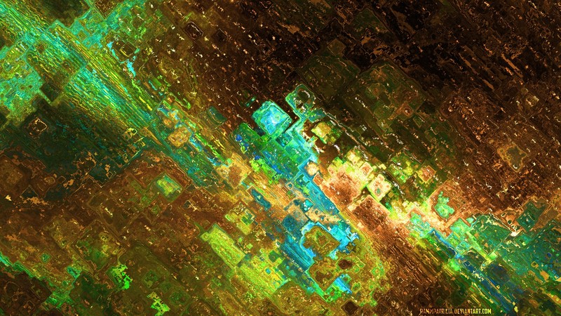 abstract, colorful, shapes, digital art, watermarked, green, gold