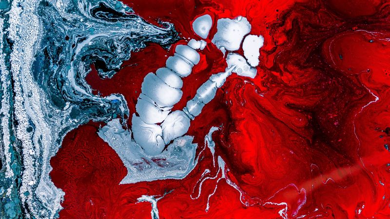 liquid, shine, red, silver, macro, 4k