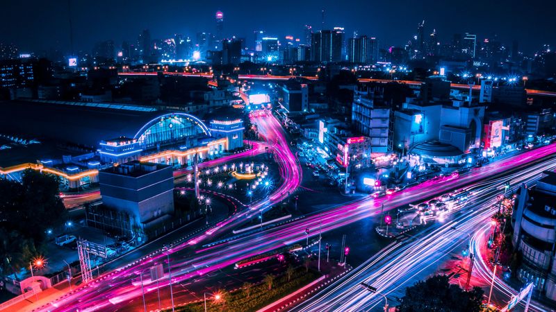 night city, city lights, architecture, bangkok, thailand, 4k