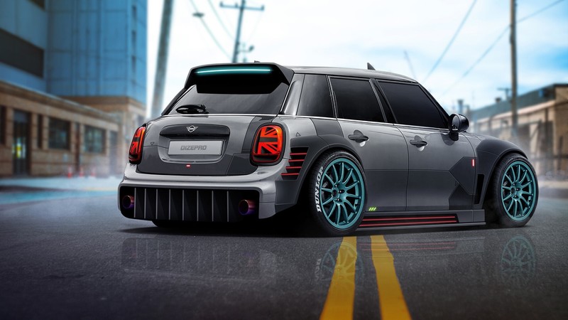digital art, car, render, artwork, vehicle, Mini Cooper, silver cars