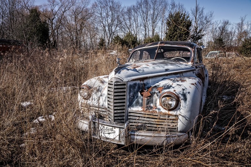 car, vehicle, wreck, outdoors, plants, rust, old