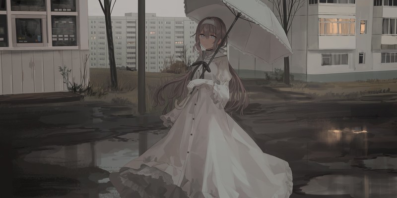 anime, anime girls, digital art, artwork, portrait, 2D, Chihuri 45, Russia, Slavic, building, gray