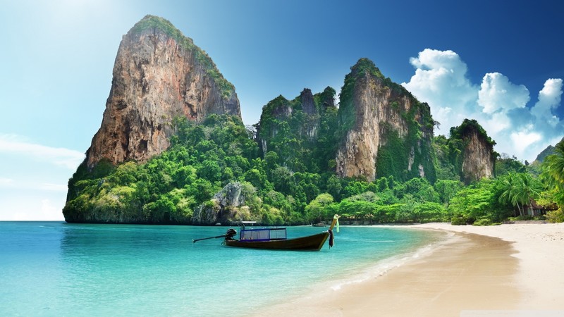 beach, tropical, boat, vehicle, water, outdoors