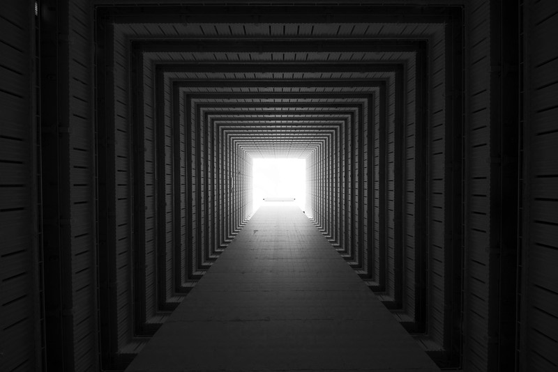 photography, monochrome, architecture, tunnel, hallway, square