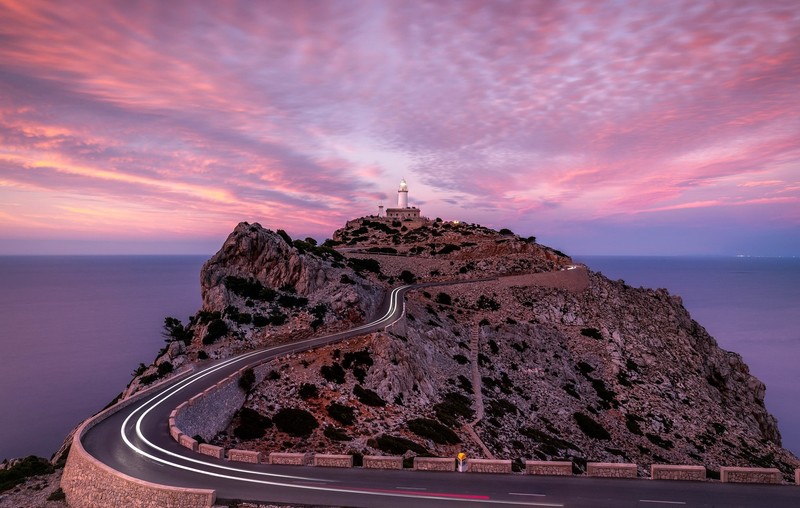 sky, clouds, road, asphalt, outdoors, Spain, Mallorca, lighthouse