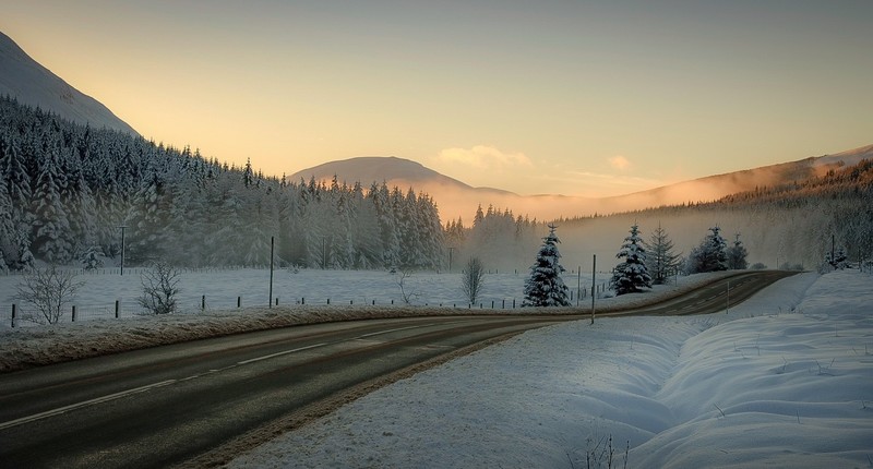 winter, road, landscape, asphalt, snow