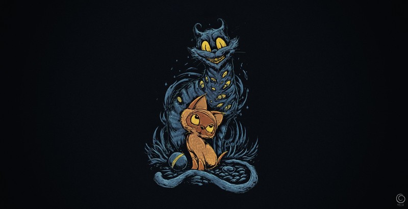 simple background, black background, cats, fantasy art