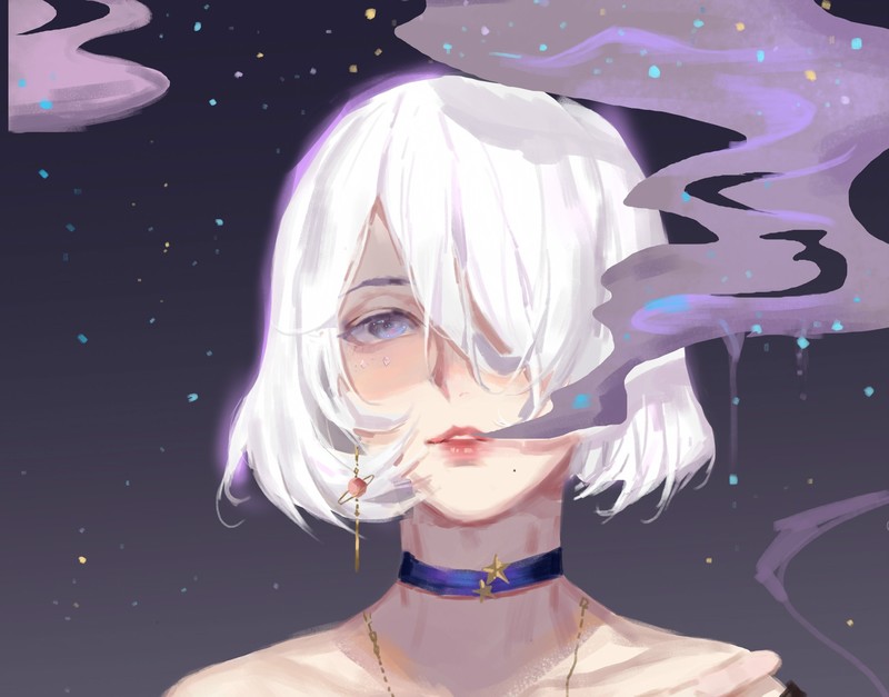 anime, anime girls, face, white hair