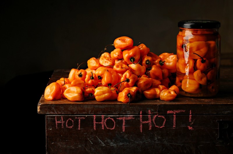 vegetables, food, simple background, Pepper, chilli peppers, orange, jar