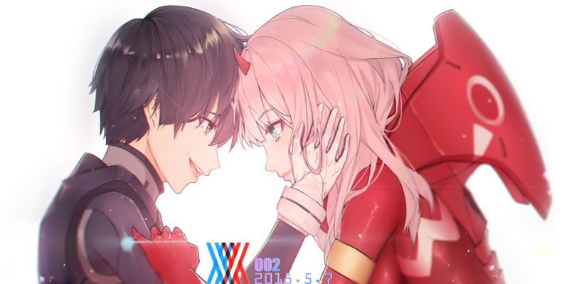 anime, Darling in the FranXX, Zero Two (Darling in the FranXX), Code:016 (Hiro), Code:002