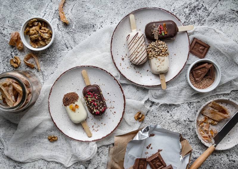 food, sweets, ice cream, popsicle, chocolate, nuts