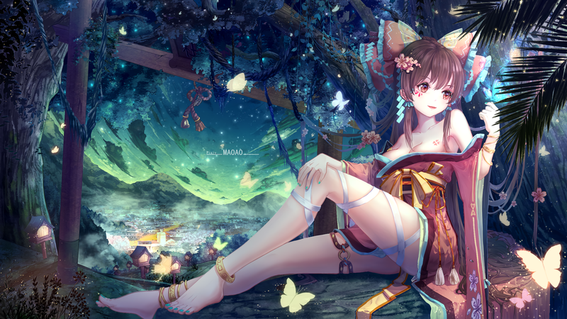 Hakurei Reimu, butterfly, barefoot, Japanese clothes, anime, anime girls, feet