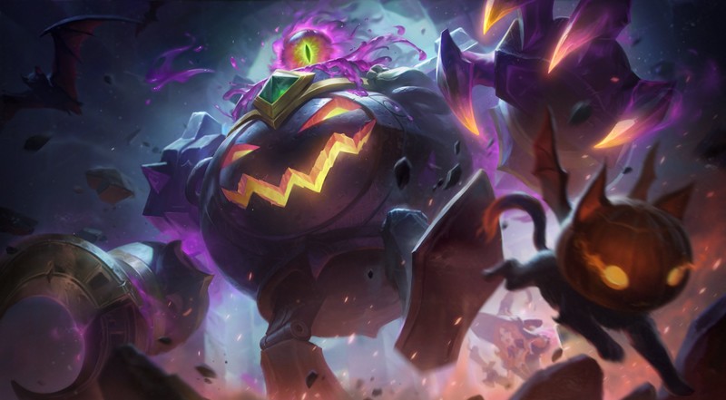 Blitzcrank, Blitzcrank (League of Legends), League of Legends, Riot Games, Halloween, witch, dark, Jack O Lantern, bats, Black Cat