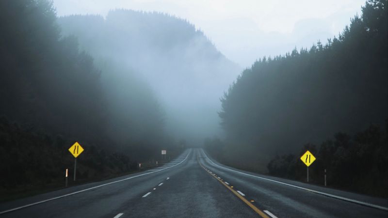 road, fog, asphalt, movement, 4k