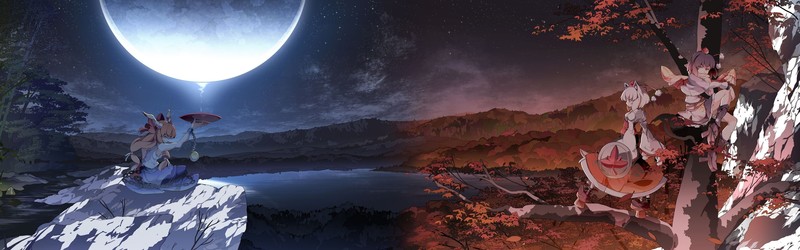 anime, anime girls, landscape, Moon, nature, sky