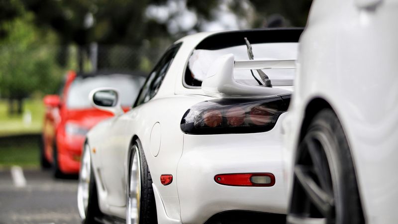 mazda rx-7, mazda, car, sports car, white, rear view, motion blur, 4k