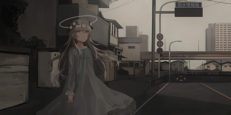 Chihuri 45, city, road, nimbus, anime, anime girls, moescape