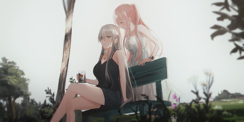 Chihuri 45, nature, pink hair, white hair, anime, anime girls