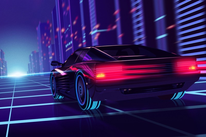 synthwave, artwork, digital art, car, vehicle, Ferrari, Ferrari Testarossa