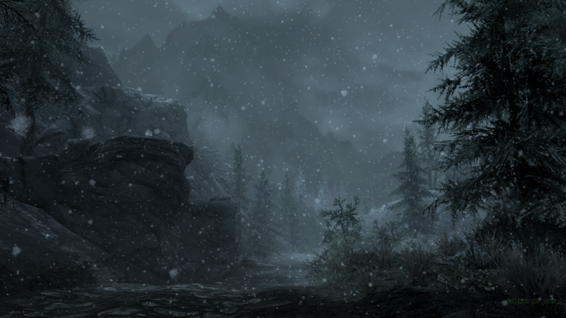 PC gaming, screen shot, The Elder Scrolls V: Skyrim, in-game, snow, winter, mountains, snowstorm