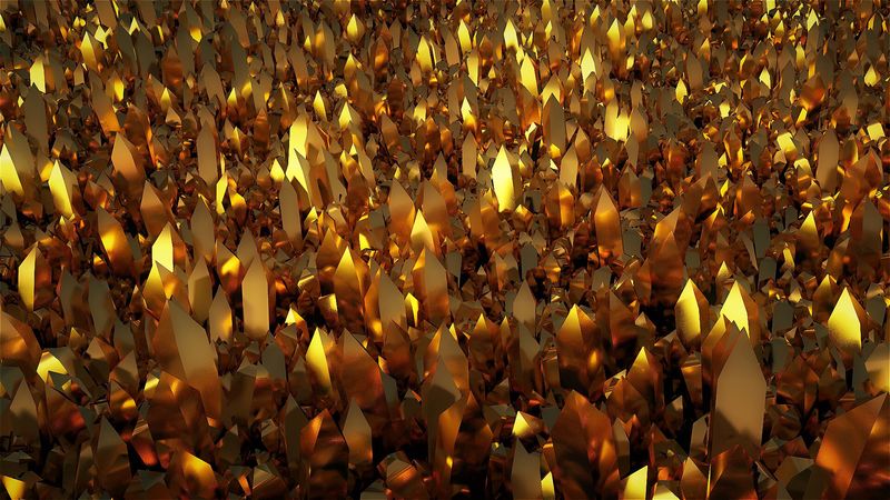 crystals, 3d, golden, 4k