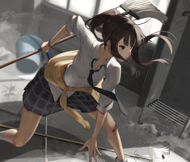 anime, anime girls, digital art, artwork, 2D, portrait, broom