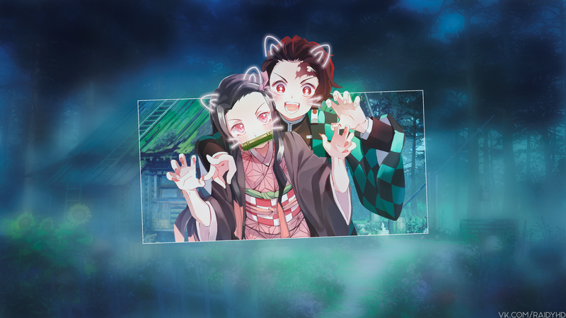 anime, anime girls, anime boys, picture-in-picture, Kimetsu no Yaiba, Kamado Nezuko, Kamado Tanjirō