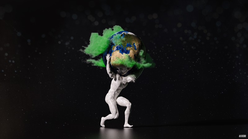 3D graphics, CGI, digital art, Atlas (god), clouds, marble, Earth, space, world, planet, minimalism, Greek mythology