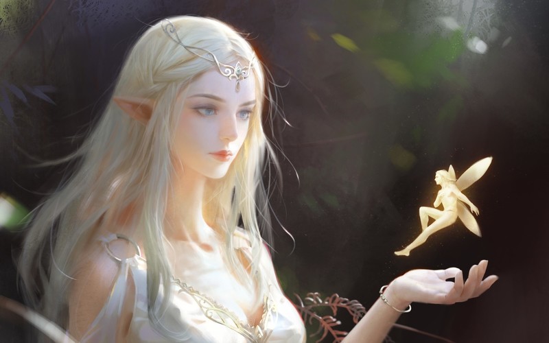 fantasy art, fantasy girl, fairies, pointy ears, blonde, blue eyes