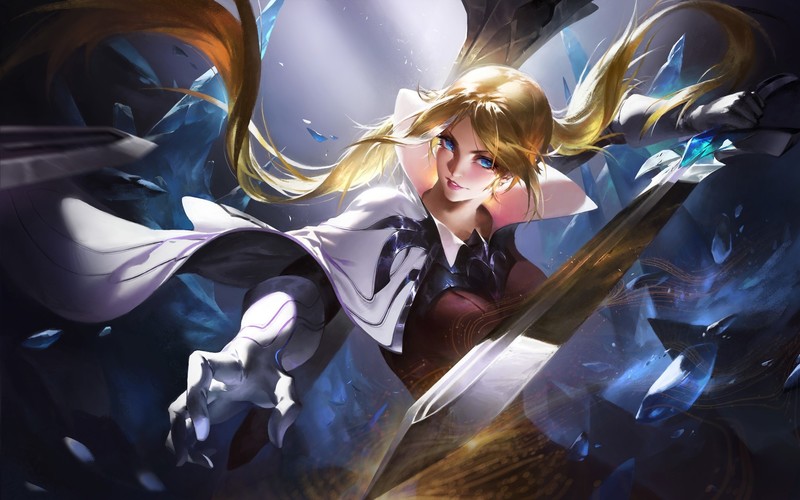 fantasy girl, fantasy art, blue eyes, blonde, sword