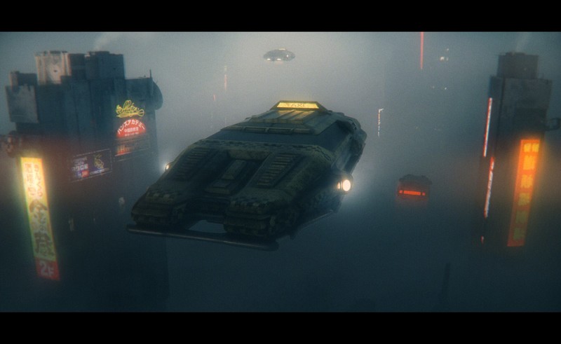 Quentin BOUILLOUD, artwork, digital art, flying car, futuristic, futuristic city, Blade Runner, mist, cyber