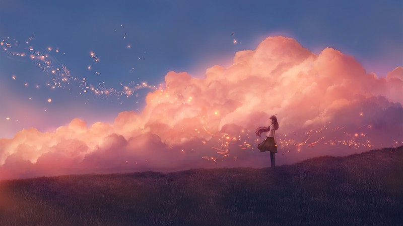 glitter, pink, romantic, clouds, artwork, digital art, women