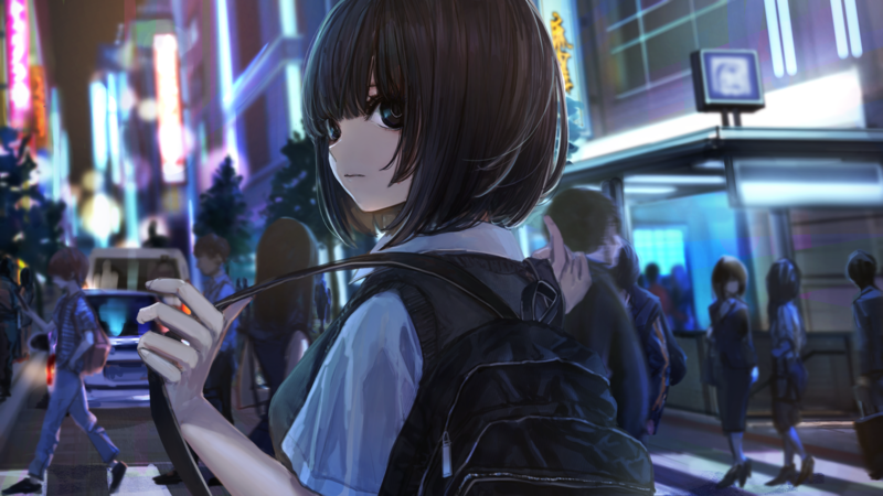 anime girls, anime, depth of field, night, artwork, drawing, digital art