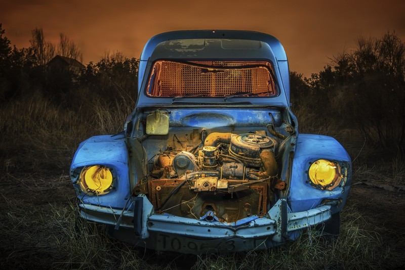 vehicle, night, car, blue cars, wreck