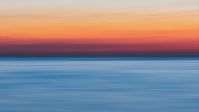sea, horizon, sunset, blur, light, 4k