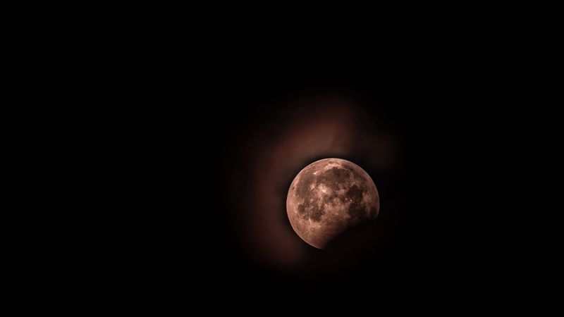 moon, full moon, eclipse, red moon, sky, night, 4k