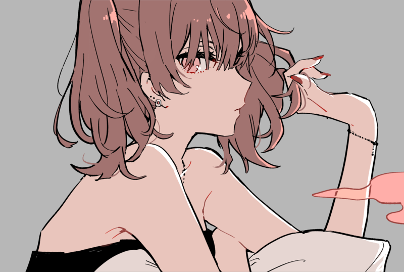 anime, anime girls, digital art, artwork, 2D, portrait, looking at viewer, hands in hair, bare shoulders, painted fingernails