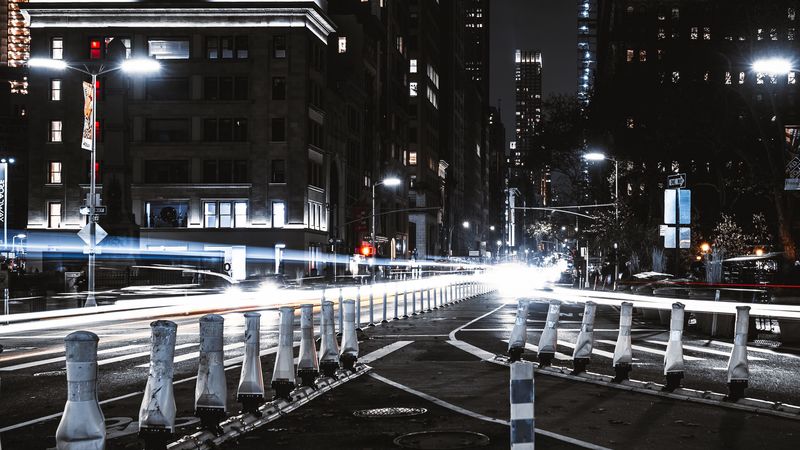 night city, city lights, buildings, architecture, long exposure, 4k