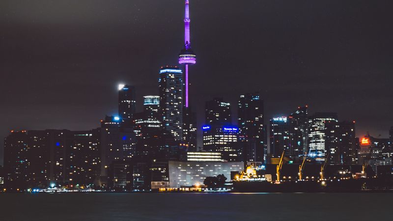 night city, city lights, metropolis, coast, night, 4k