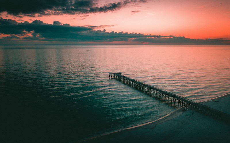 sea, water, clouds, nature, dock, sunset